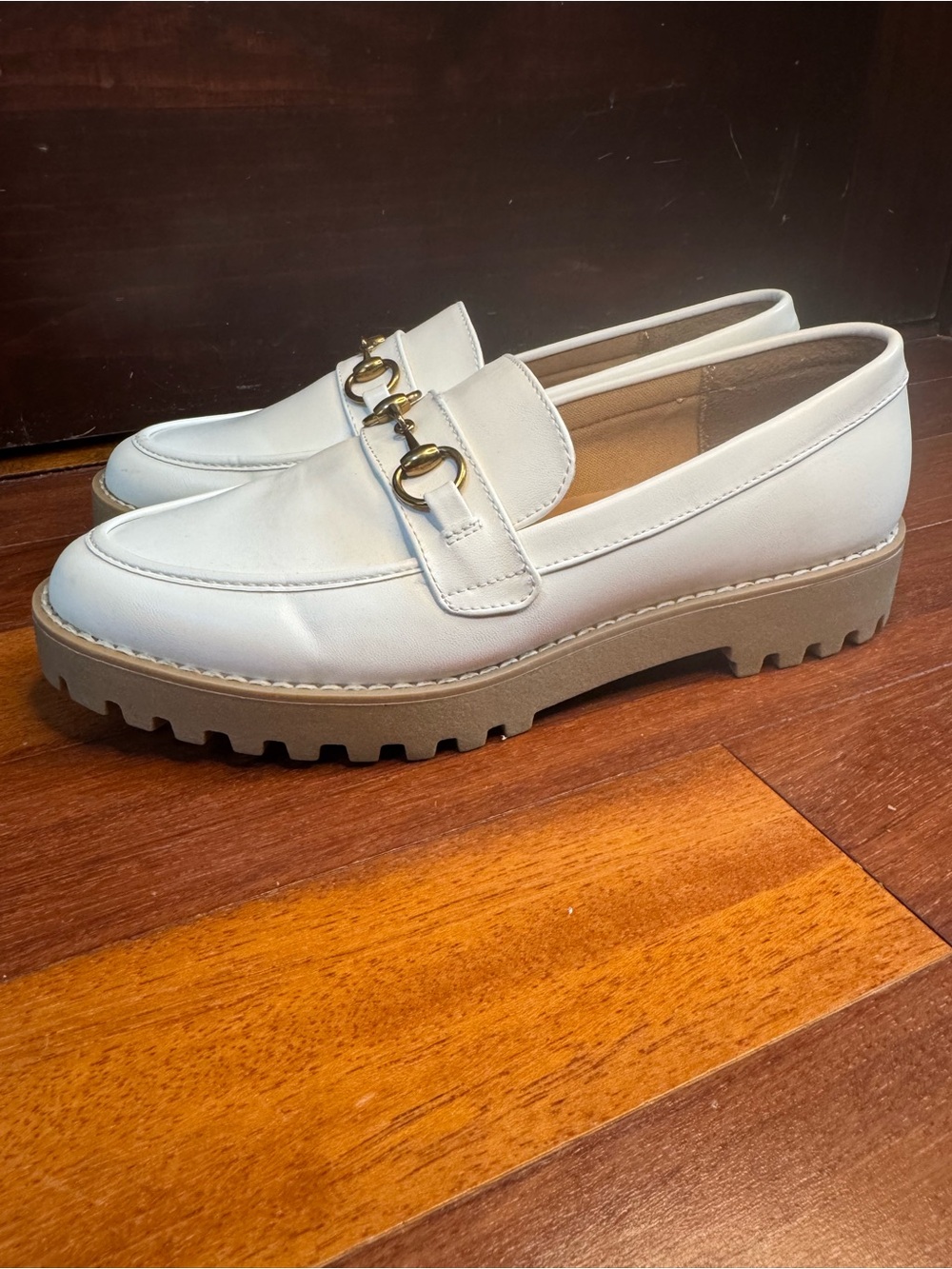 a new day White Lug-Sole Loafers with Gold Bit